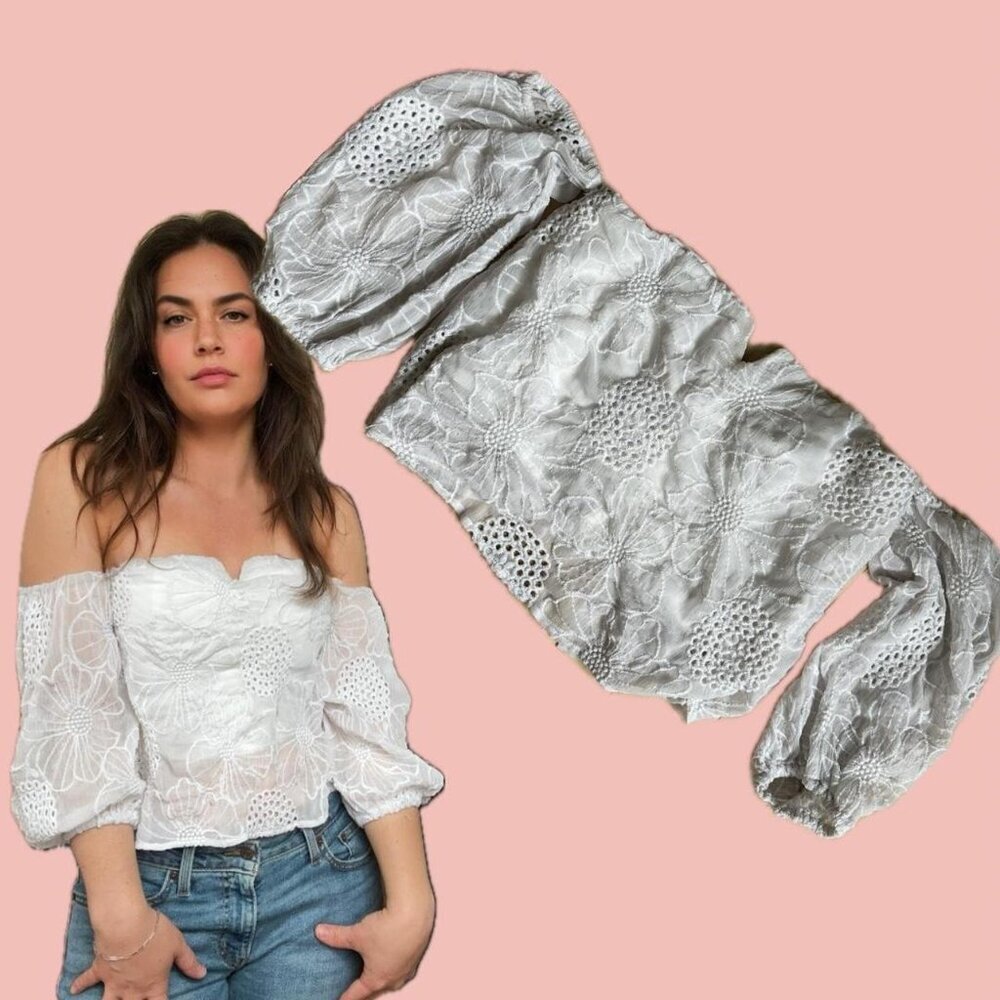🧡 2 for 10$ GUESS Off-Shoulder Eyelet Top – Floral Embroidery, Boho Style